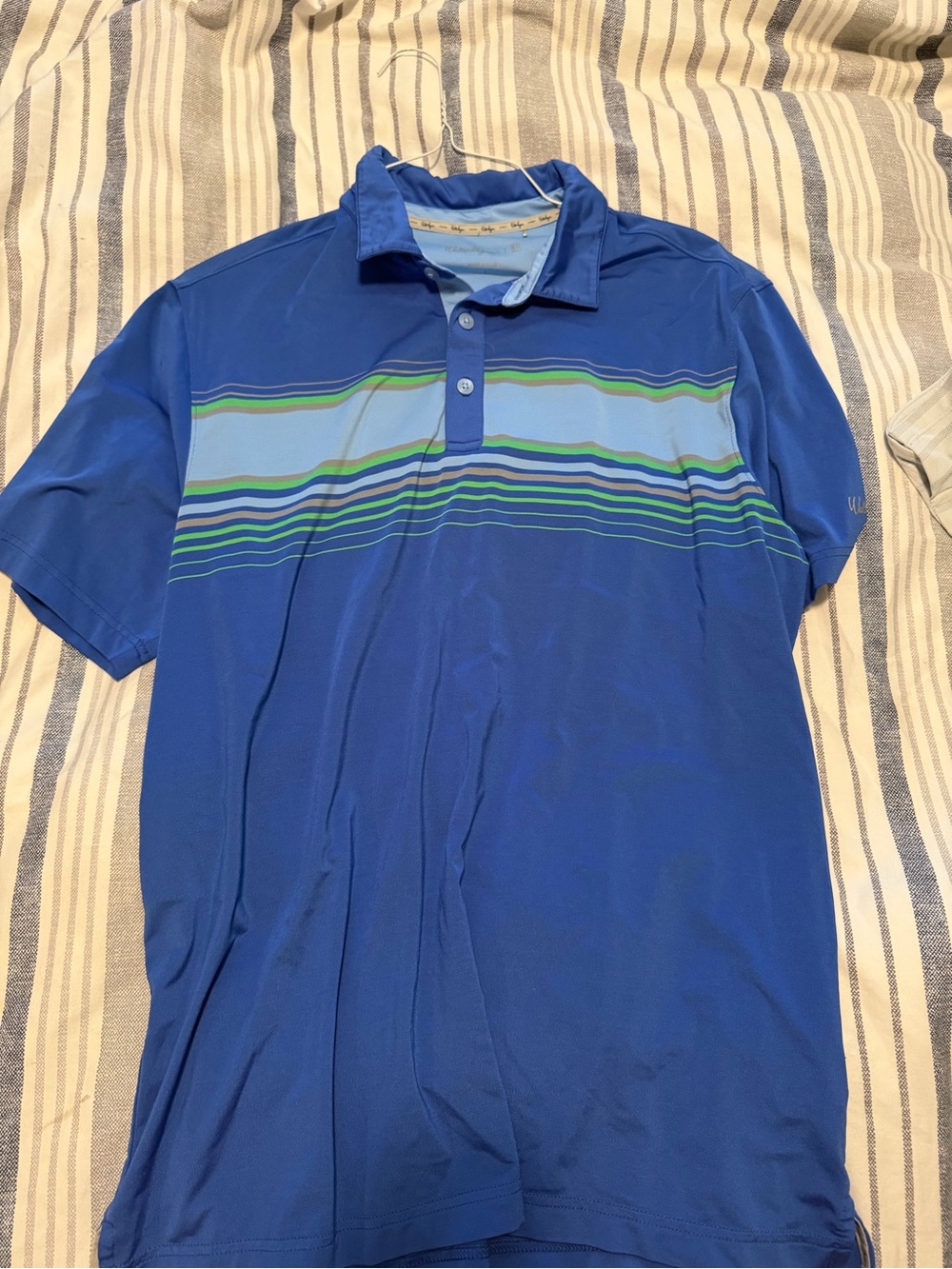 Walter Hagen Royal Blue Polo with Light Blue and Green Stripes